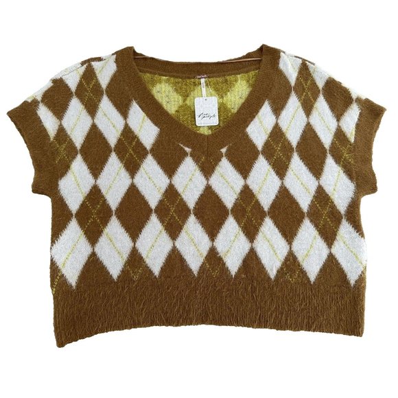 Free People Vest Sweater Women Size S Checkered Preppy top - Picture 4 of 15